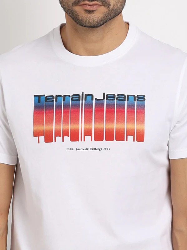 Indian Terrain Men's Half Sleeve Regular Fit White Round Neck T-Shirt